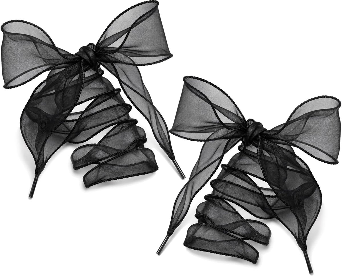 Organza veters 4cm breed - platte chiffon linten - zwart - perfect voor sneakers - ShopVlot