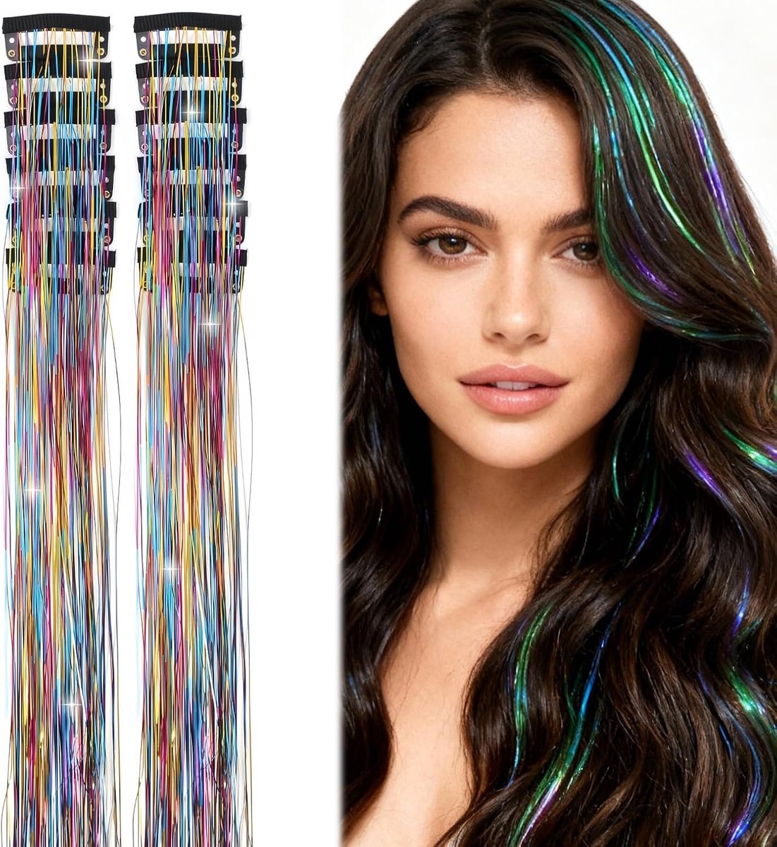 Haarlok clips 12 stuks - Regenboog mix - Glitterkleur - Perfect voor feesten - ShopVlot