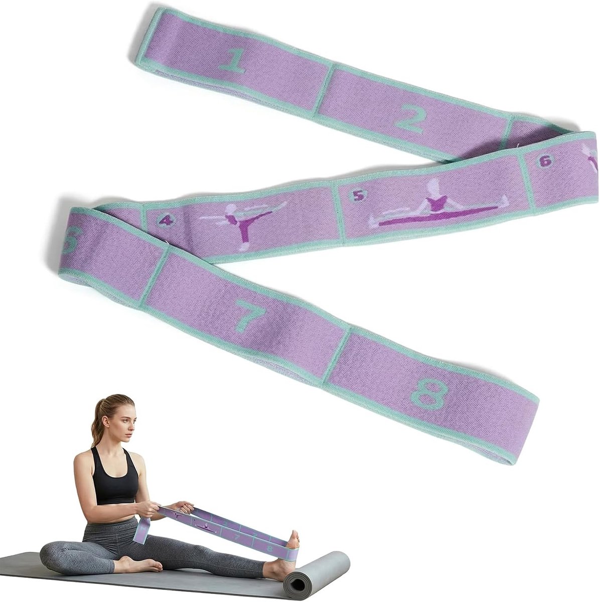 Yoga-stretchband met 8 lussen - nylon gecoat latex - ergonomisch ontwerp - ideaal voor pilates en gymnastiek - ShopVlot