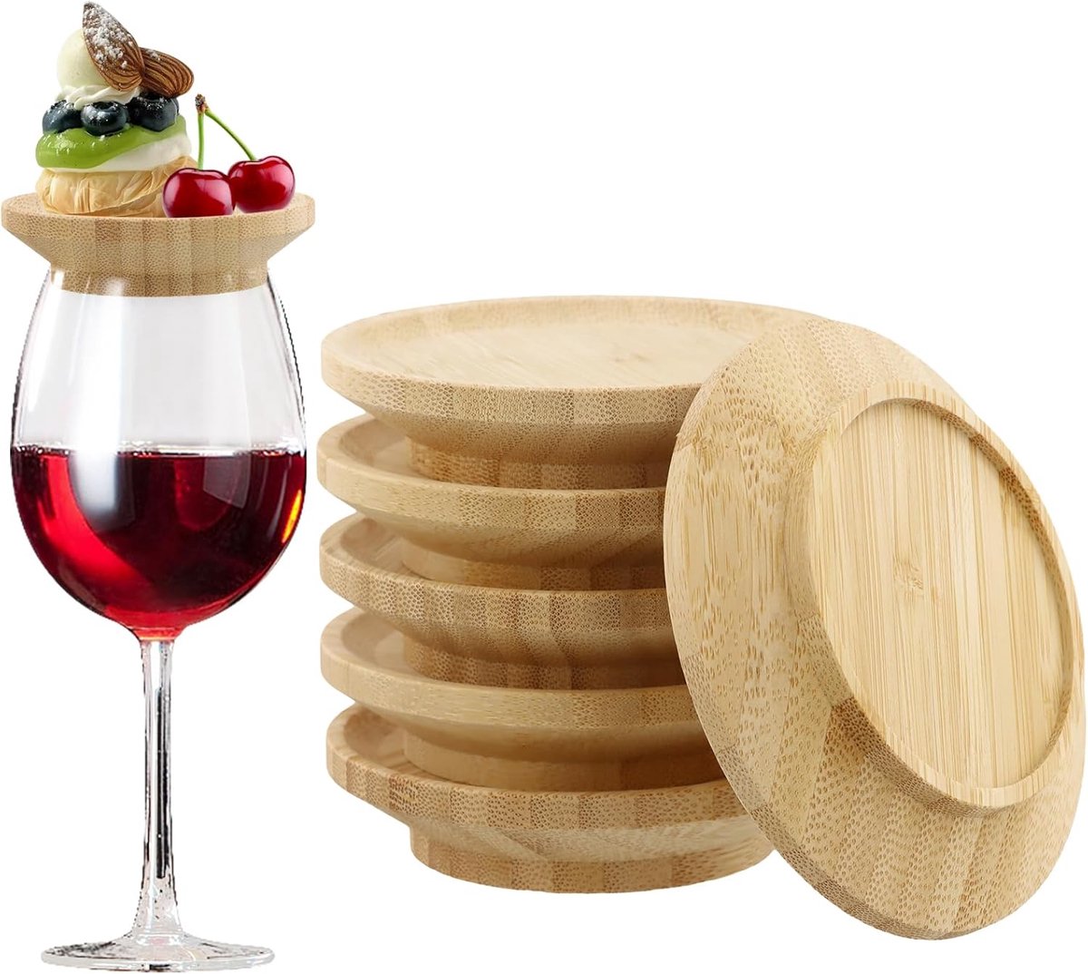 Wijnglas Toppers Set van 6 - Houten Deksel - Elegant en Beschermend - Perfect voor Feestjes - ShopVlot