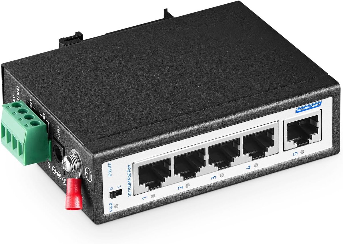 5 poorten 100M industriële PoE switch - robuuste constructie - betrouwbare netwerken - ideaal voor bedrijven - ShopVlot