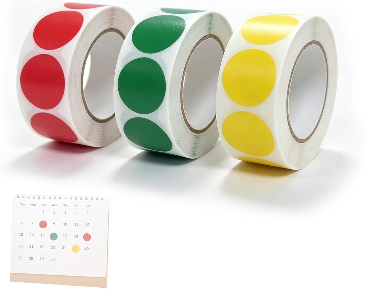 Adhésieve pastilles 25 mm - kleurcode - repositioneerbaar - ideaal voor kantoororganisatie - ShopVlot