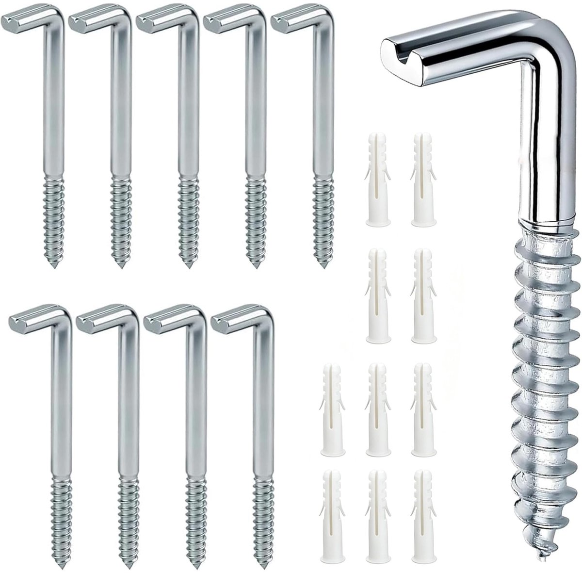 Solidchoice - Set van 10 M6-80 mm Gegalvaniseerde Schroefhaken voor Wandmontage