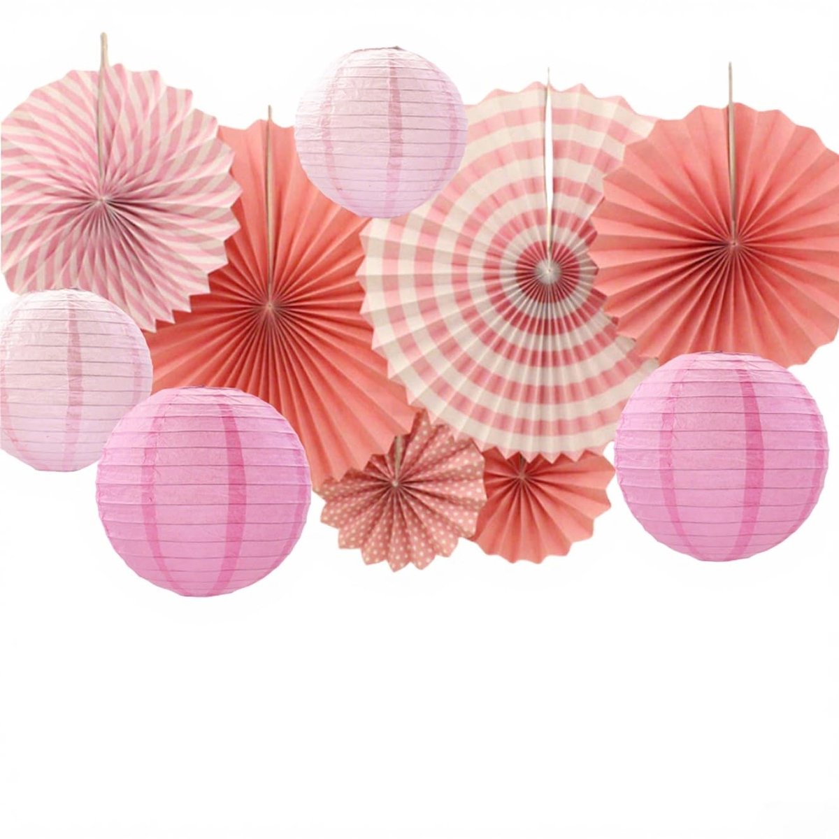 Solidchoice - Set van 10 Papieren Lantaarns en Fan Bloemen in Roze