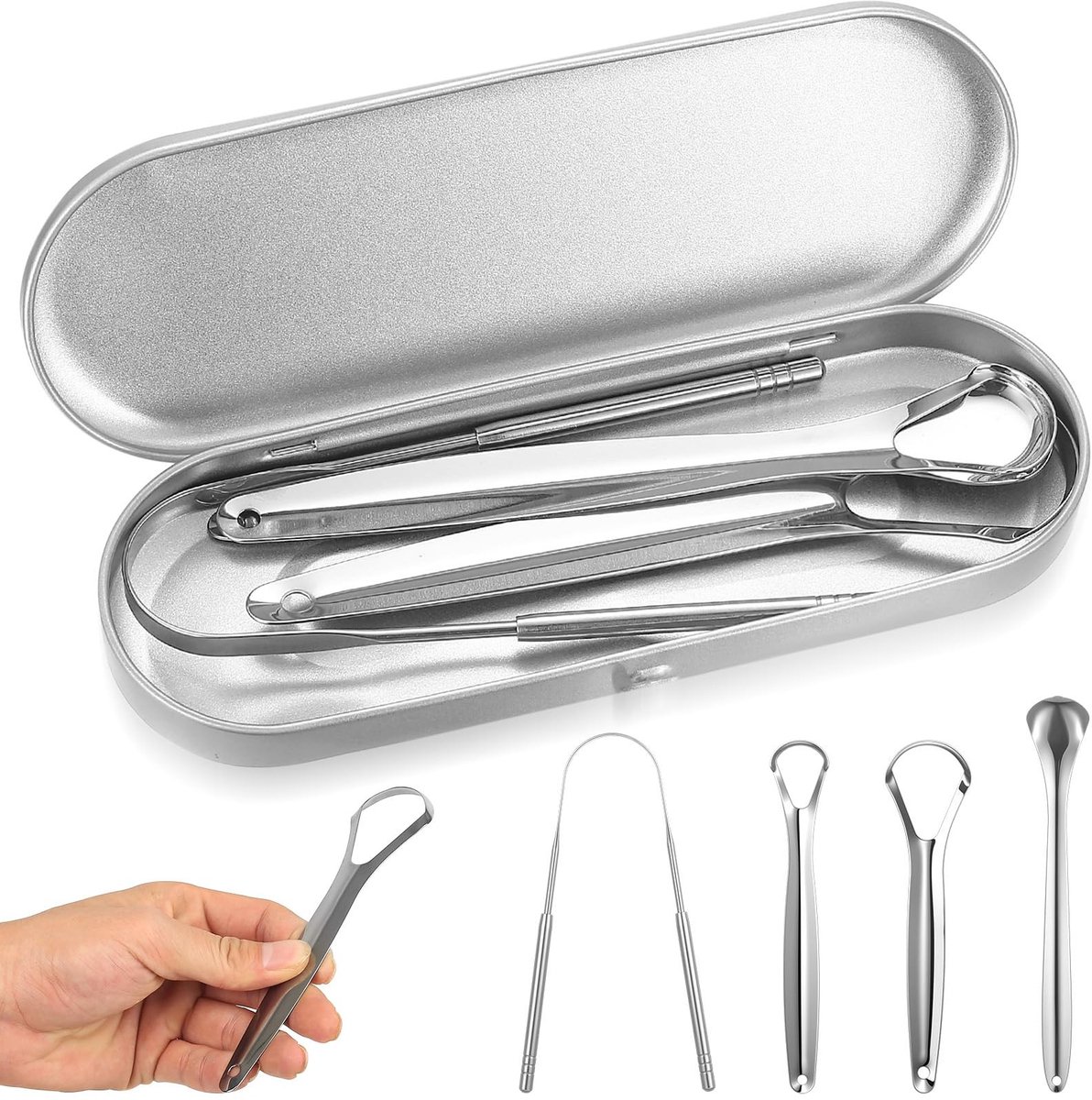 Solidchoice - Set van 4 Roestvrijstalen Tongschrapers voor Mondhygiëne