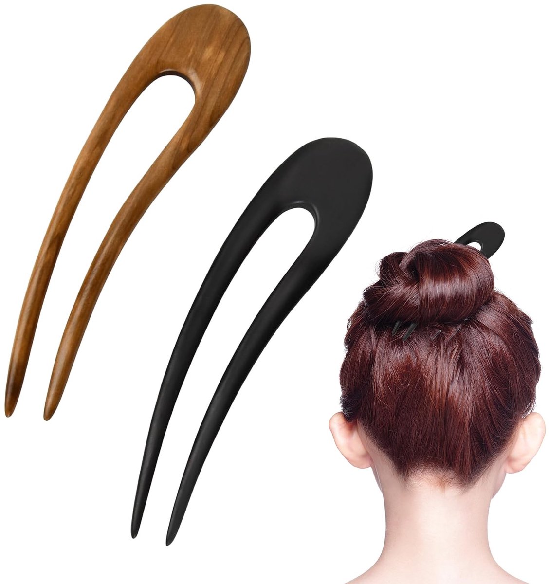 2pcs French Hair Pin, U Shaped Hair Fork Retro Hair Chignon Pens French Twist Hair Pin Sandalwood Hairpins 15.5cm - ShopVlot