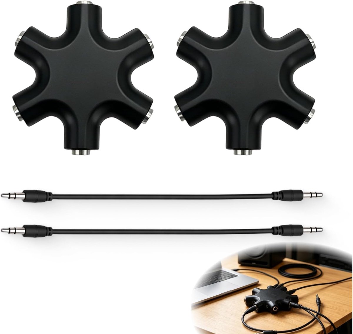 Audio-splitter 5-weg 3,5 mm - Multi-hoofdtelefoon - Zwart - Muziek delen met vrienden - ShopVlot