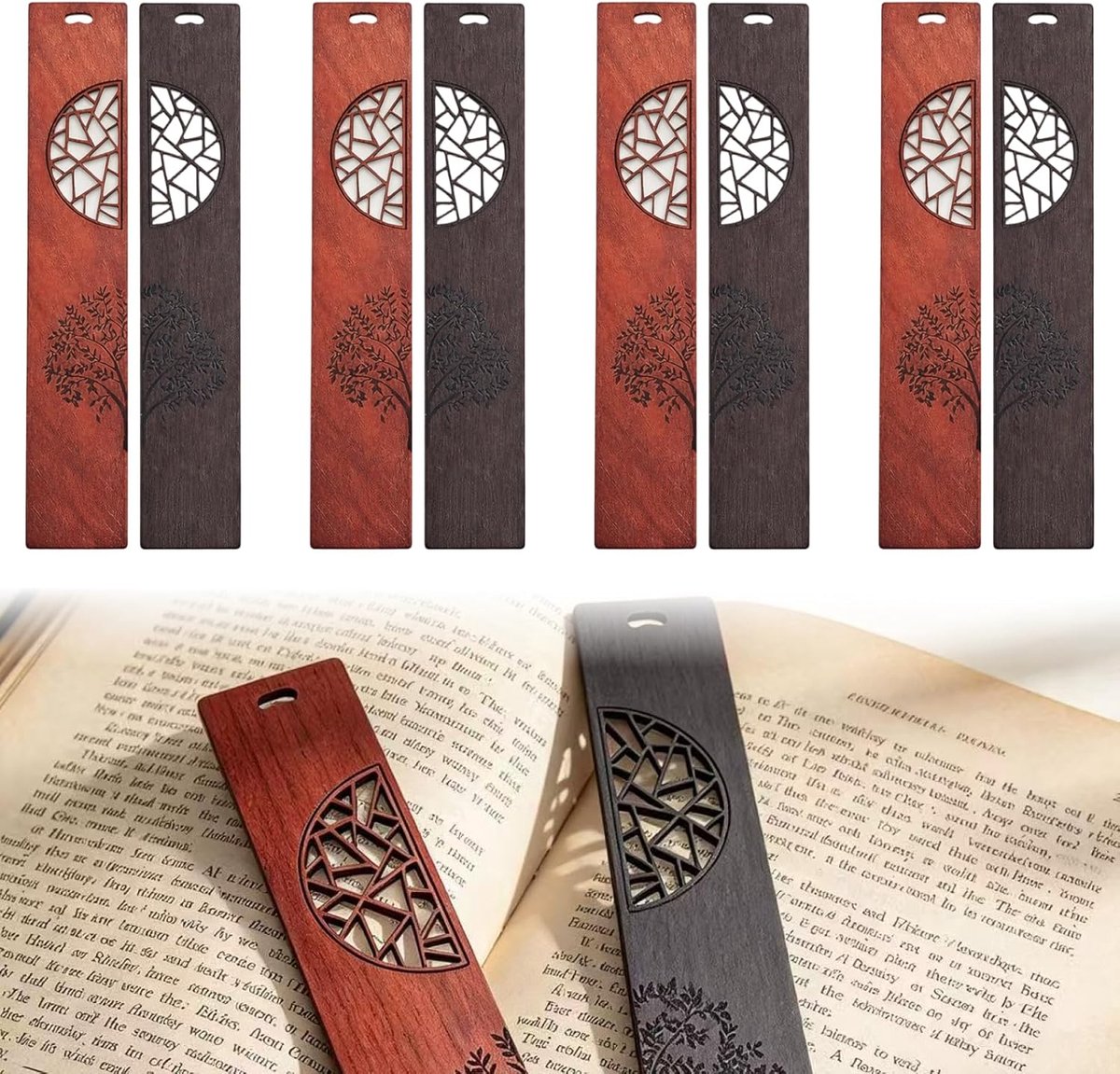 Houten bladwijzers 4 stuks - personaliseerbaar - handgemaakt - perfect cadeau voor boekenliefhebbers - ShopVlot