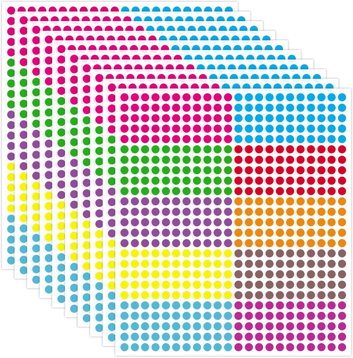 Kleurcoderingsetiketten 6 mm - 5500 stuks - 10 vellen stickers - 10 kleuren - ideaal voor kantoor en school - ShopVlot