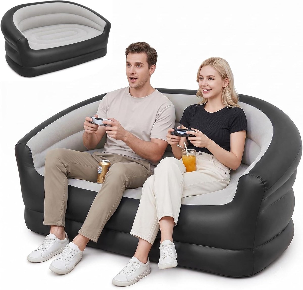 2-zits opblaasbare bank 140 x 84 cm - waterdicht pvc - comfortabele luchtbank - ideaal voor camping - ShopVlot