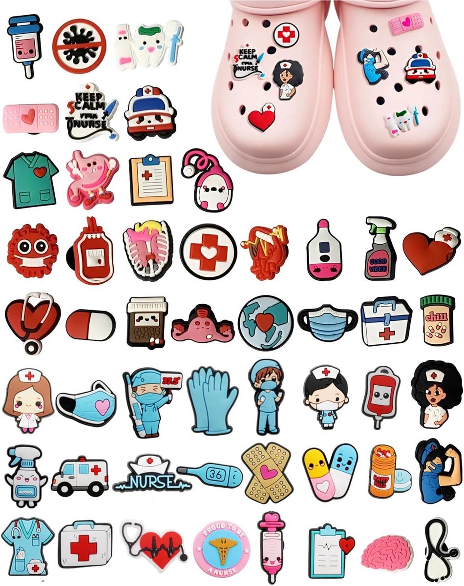 Schoencharms 50 stuks - Medische accessoires - Versiering voor Crocs - Leuk voor zorgprofessionals - ShopVlot