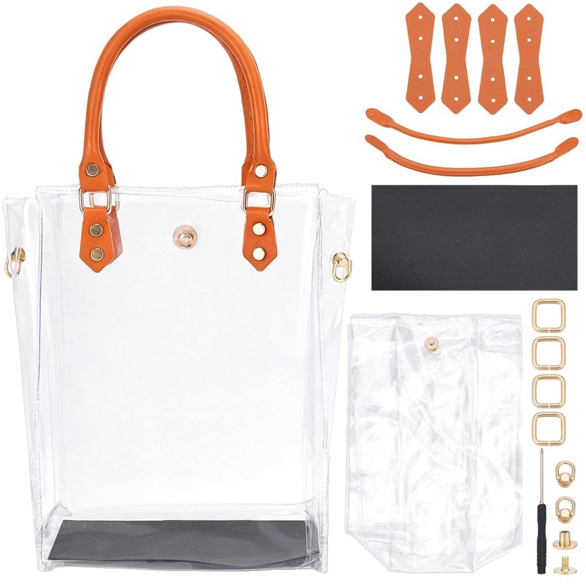 Solidchoice - DIY Doorzichtige PVC Draagtas met PU Lederen Handgrepen