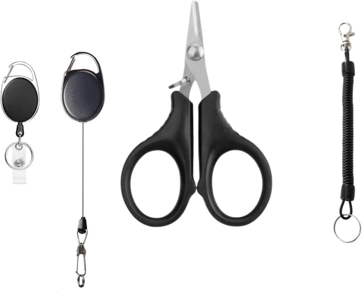 Vis schaar set met snelle release - 4-delige zwart - ergonomisch ontwerp - eenvoudig bereikbaar met koord - ShopVlot