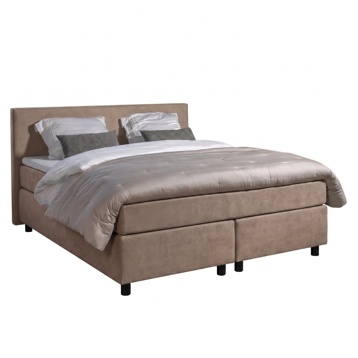 Mörgenn Boxspring Amsterdam - Pocketvering - Taupe Lederlook - 90x200 cm - Inclusief Dekbed en Kussens