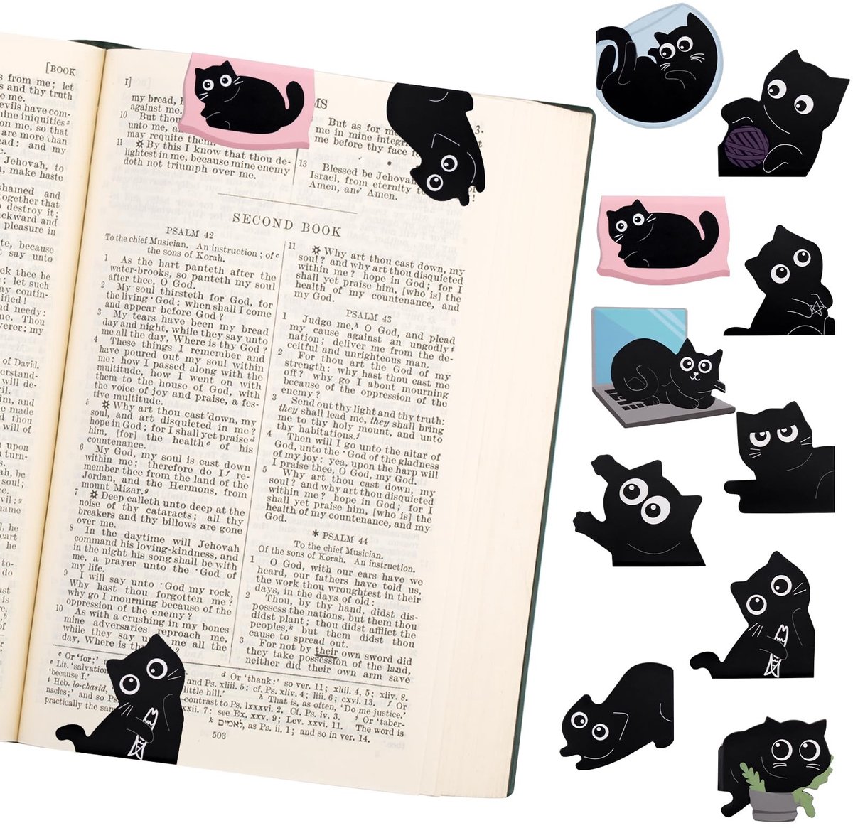 Solidchoice - Set van 10 Magnetische Boekenleggers met Kattenmotief