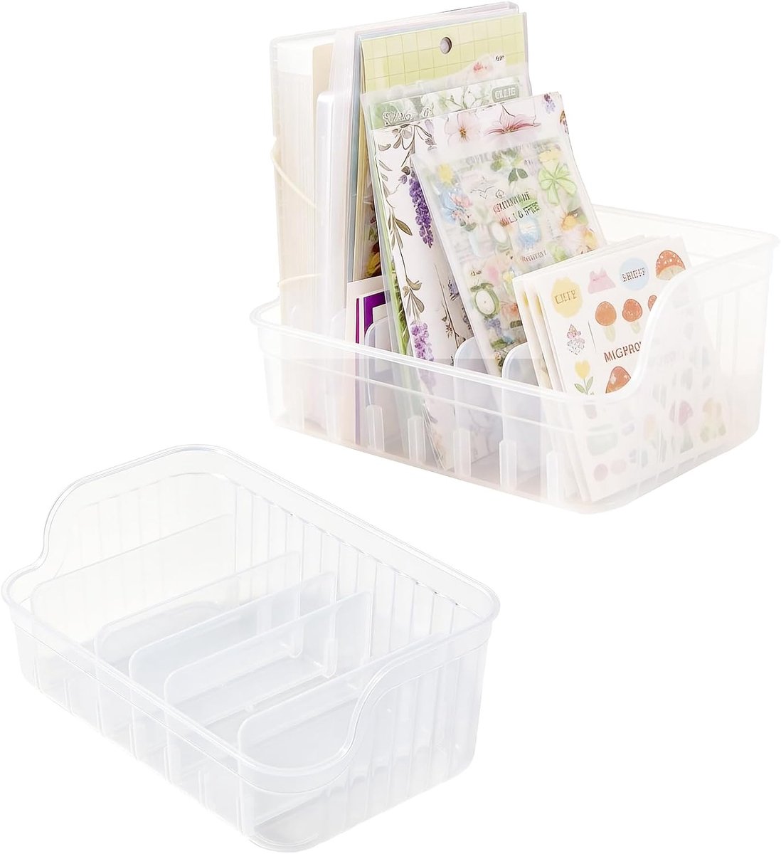 Set van 2 plastic opbergdozen voor stickers met uitneembare tussenschotten – open organizer voor journaling en - ShopVlot