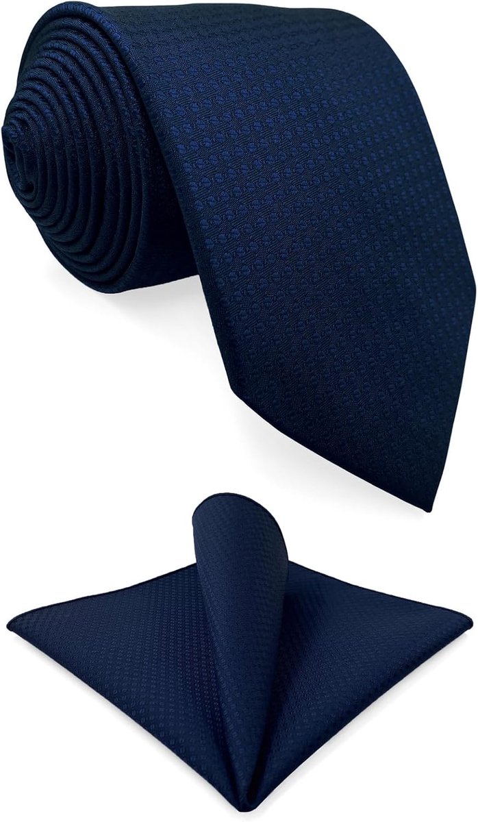 S&W SHLAX&WING Mens Tie Set Solid Dark Navy Blue Tie with Handkerchief Silky Touch for Business Formal Wear Classic - ShopVlot