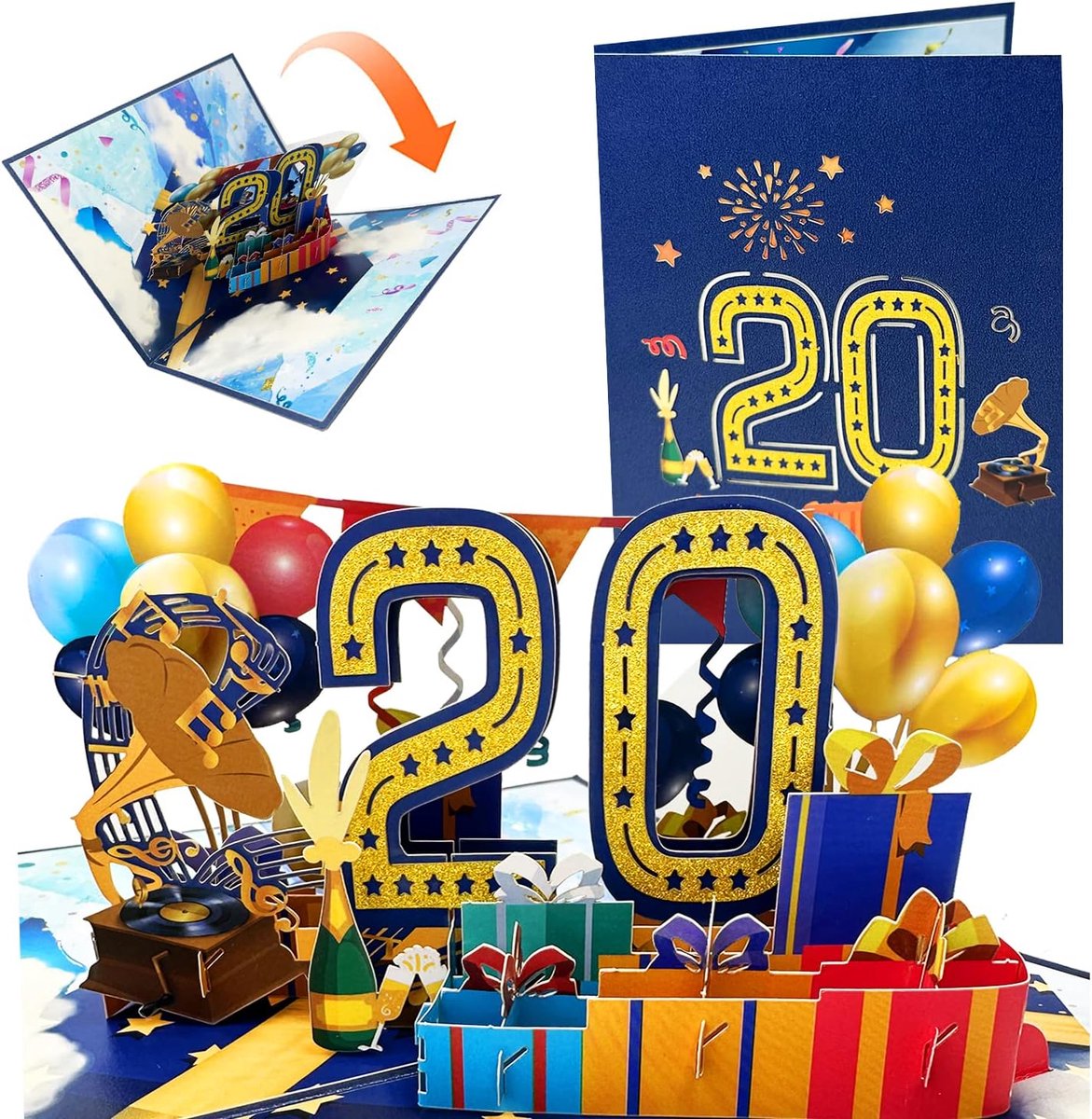 Birthday Card 20th Birthday 3D Pop-Up Card for Men and Women, Families, Lovers, Friends and Children (A 20) - ShopVlot