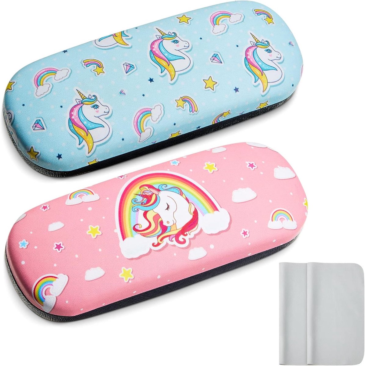 Nezyo Unicorn Glasses Case, 2 Pieces Hard Shell Clamshell Glasses Case with Rainbow Animal Pattern, 2 Pieces Lens - ShopVlot
