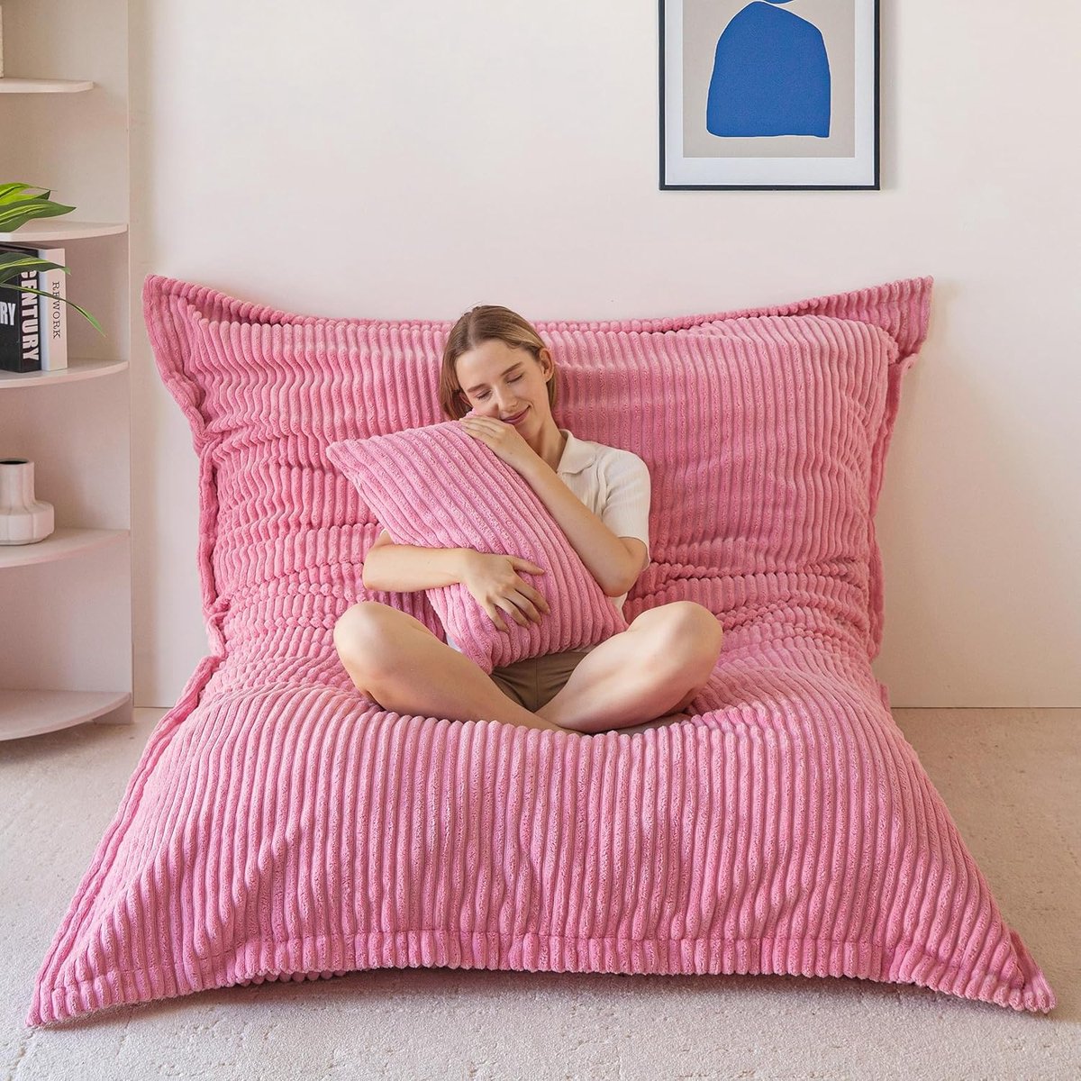 MAXYOYO Large Bean Bag, Soft Corduroy Removable Cover, Large Floor Cushion with Soft Foam Padding, XXL Bean Bag for - ShopVlot