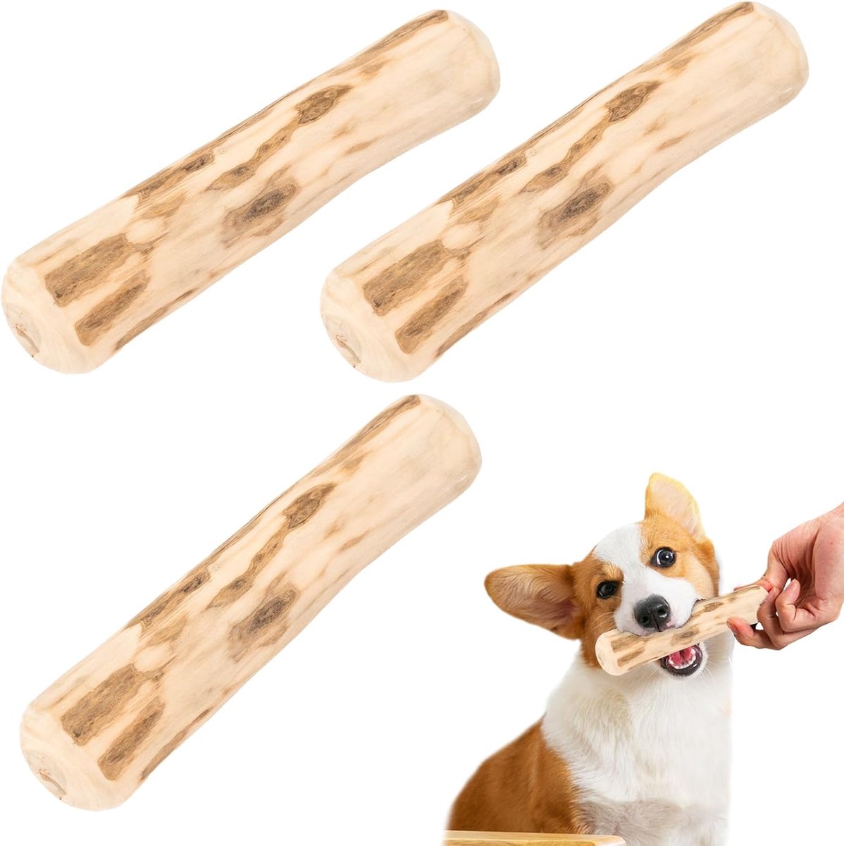 3 Pack Natural Dog Trainers, Long Life, Indestructible Dog Toy for Canis, Natural Coffeewood Chew Bone for Dental Care - ShopVlot