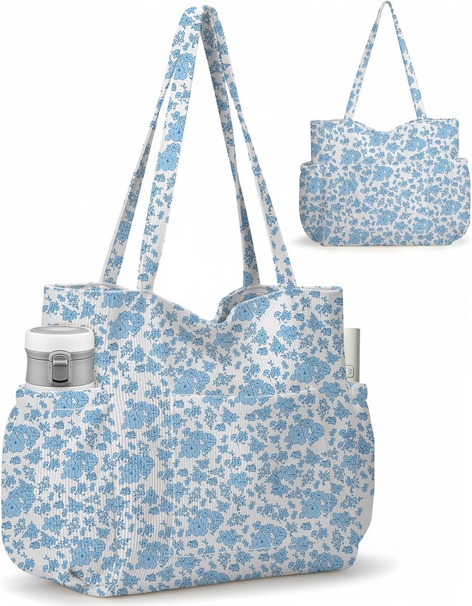 Jcocylse Shopper tas voor dames, corduroy tas met veel vakken, multifunctionele tas voor winkelen, werk, universiteit - ShopVlot