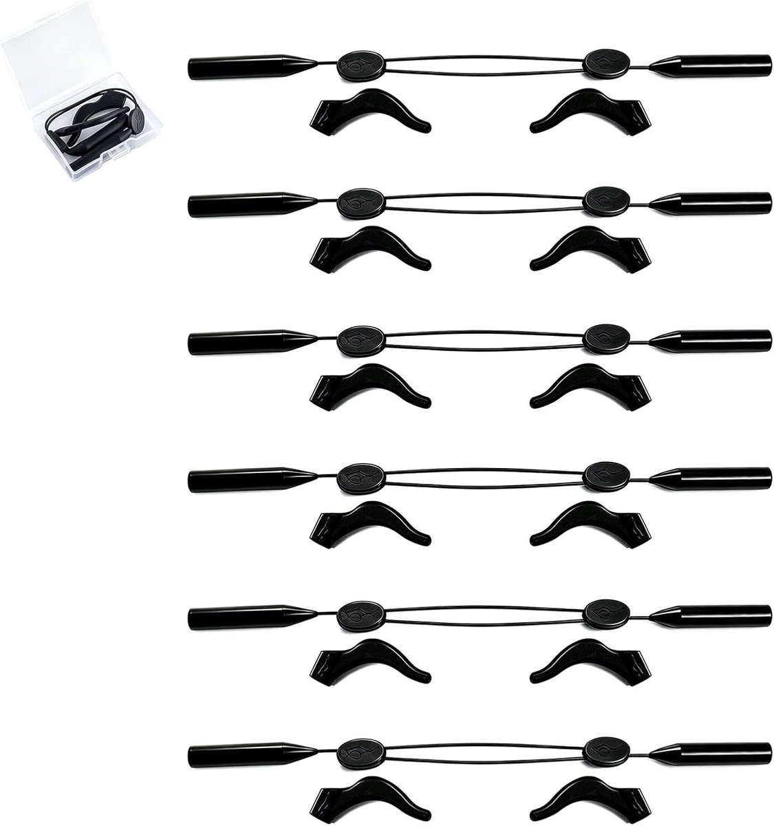 Set van 6 verstelbare brillenbandjes (18-25 cm) voor kinderen, mannen en vrouwen, sportkoord met etui en anti-slip - ShopVlot