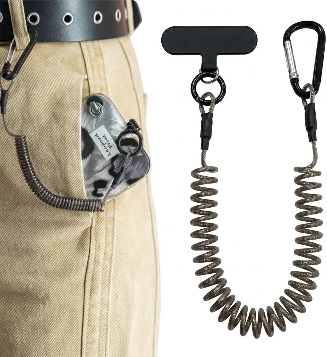 Intrekbare telefoonriem met karabijnhaak, outdoor karabijnhaak, anti-diefstal telefoonketting voor wandelen, fietsen - ShopVlot
