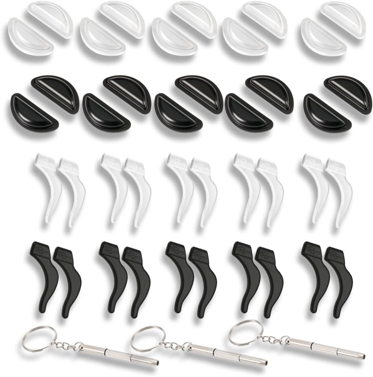 10 pairs of silicone glasses pads + 10 pairs nose + 3 screws, complete accessories for glasses, compatible with - ShopVlot