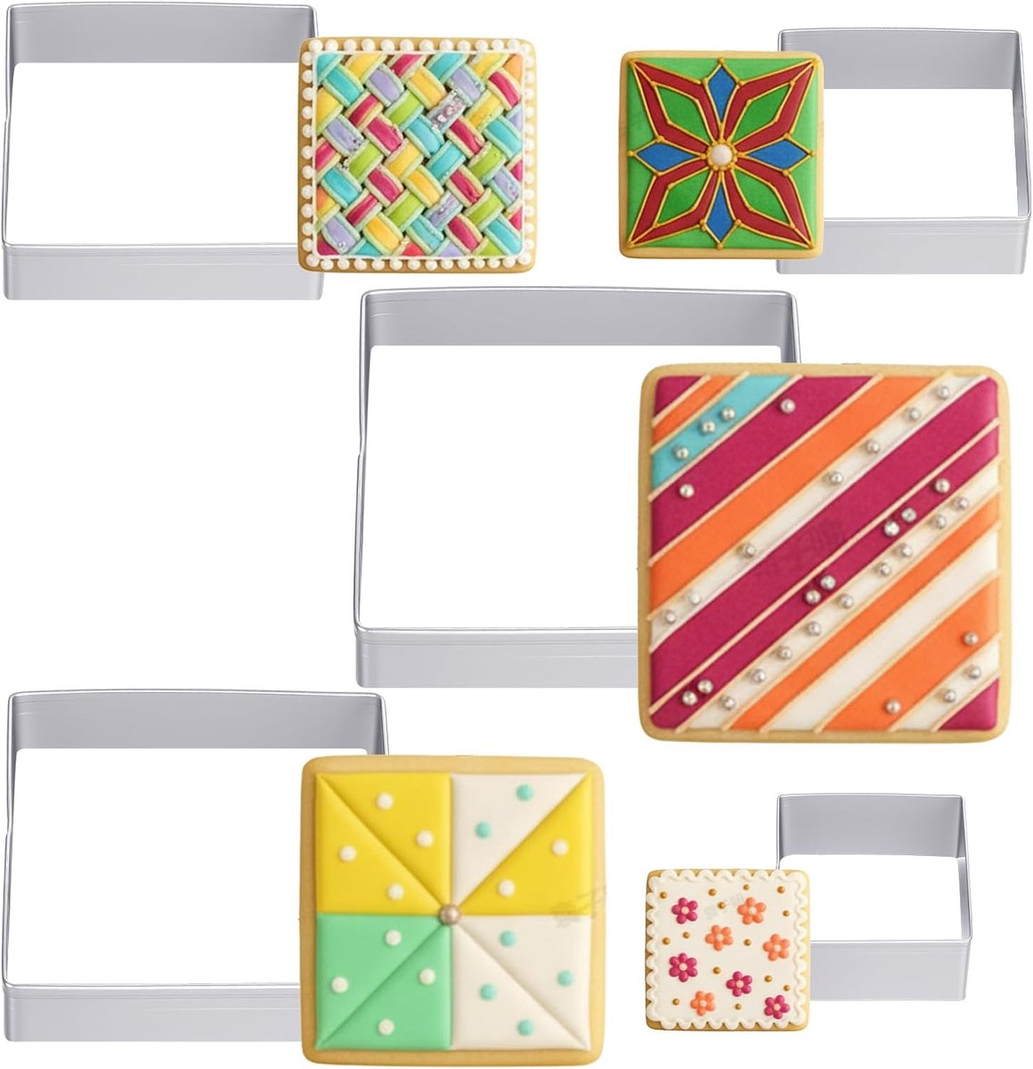 5-Piece Square Cookie Cutter, Stainless Steel, Geometric Border, Cookie Cutters, Fondant, Cookies, Sandwich, Cheese - ShopVlot