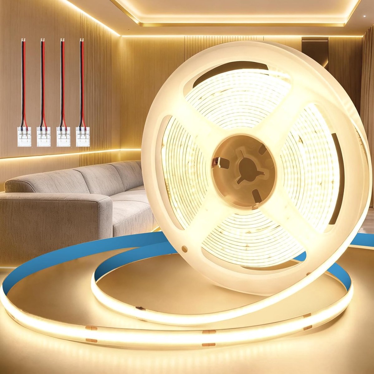KSIBNW 24V COB LED Strip Neutral White, 10m Self-Adhesive LED Strip 4000K Light Strip 8mm Wide CRI90+ 320 LED'S/M - ShopVlot