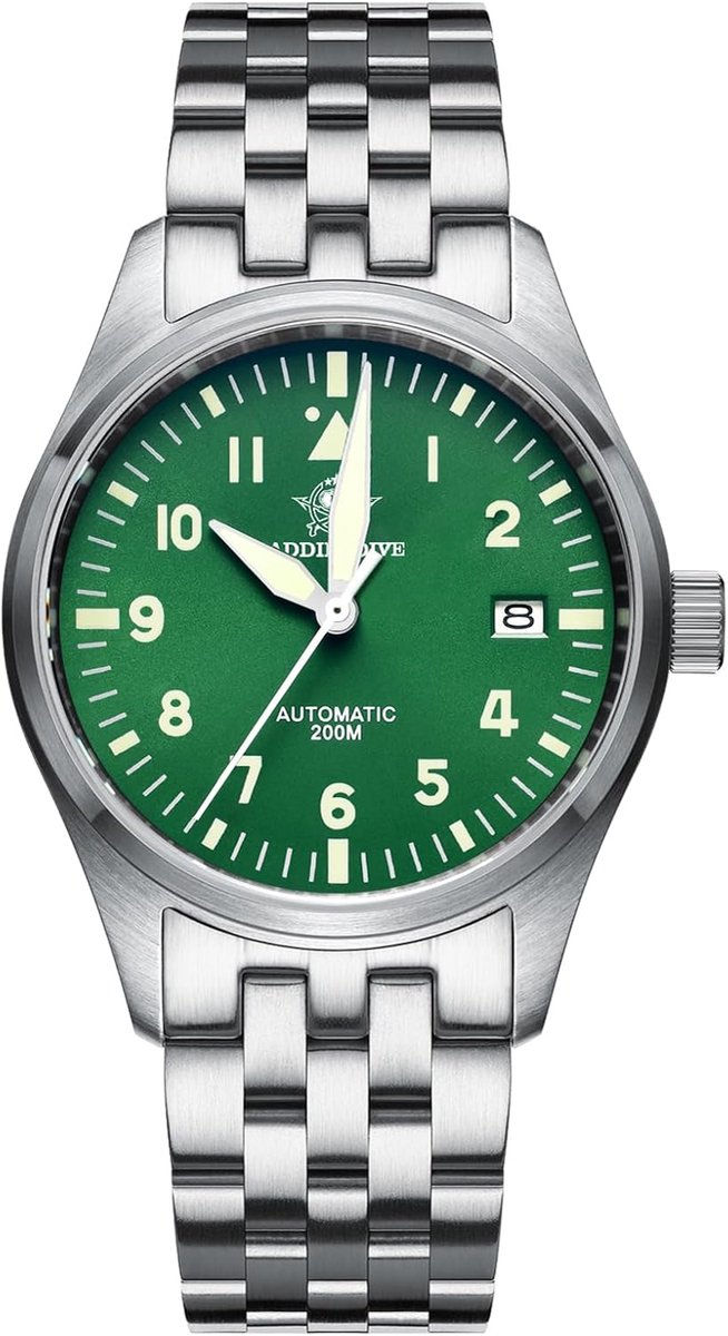 ADDIESDIVE Automatic Pilot Watch for Men Made of Steel, Waterproof to 200 Metres, Luminous, NH35A, Synthetic Sapphire - ShopVlot