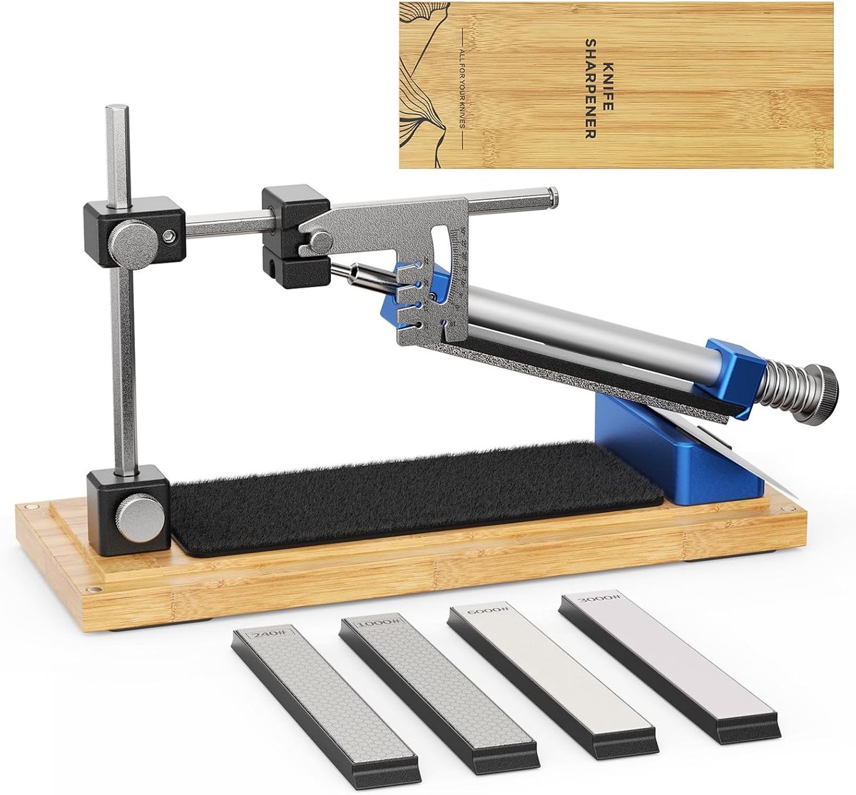 Manual knife sharpener with angle guide, professional set consisting of 4 sharpening stones for all kitchen and - ShopVlot