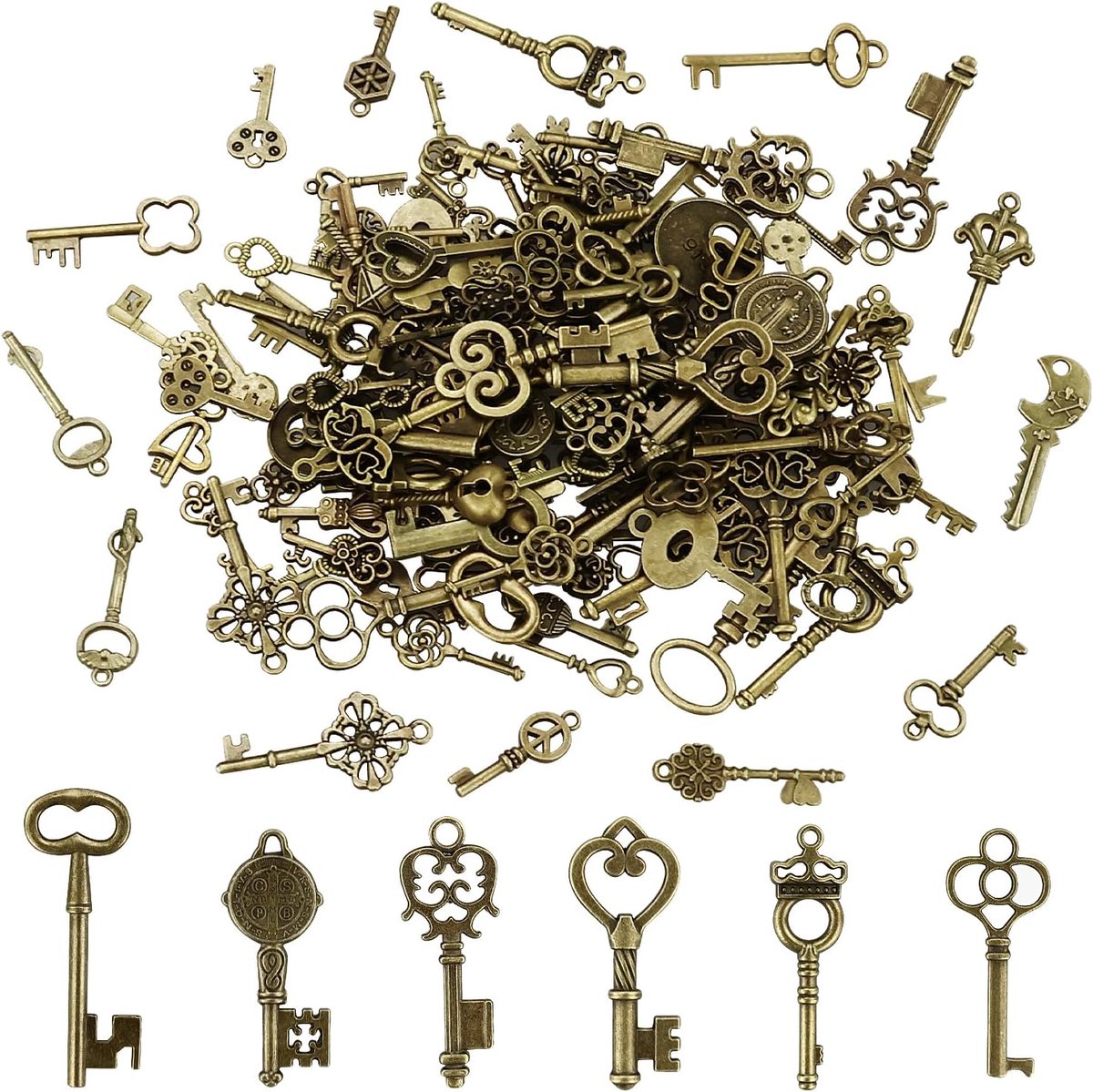 REBECASKYENS Key Decoration Vintage Mixed Old Key Bronze Key Wedding Retro Key Antique Decoration Necklace Pendant, 21 - ShopVlot