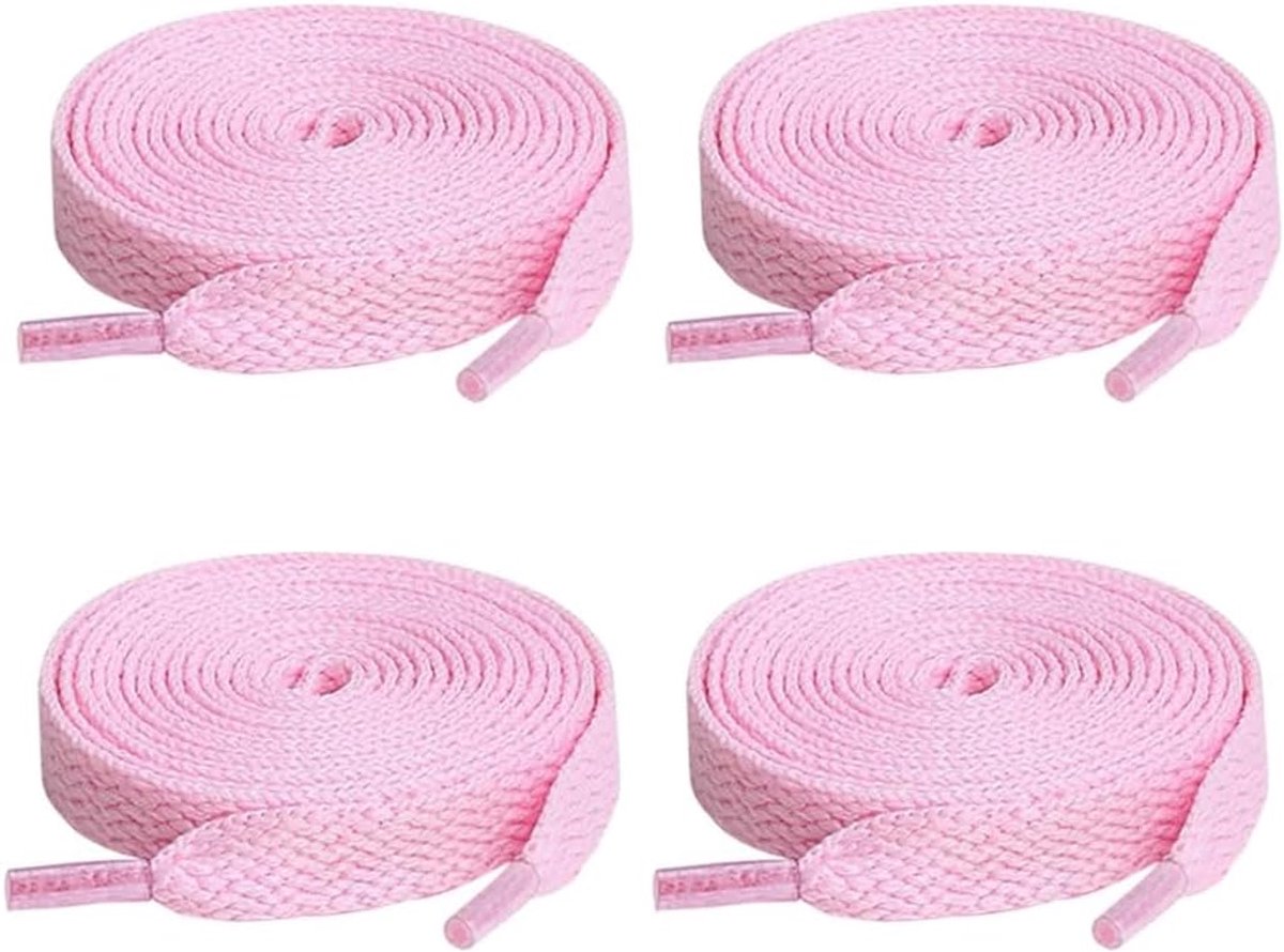 Veters, 2 paar en 4 veters, platte veters, breed, 8 mm, roze, 120 cm, voor volwassenen, hardlopen - ShopVlot