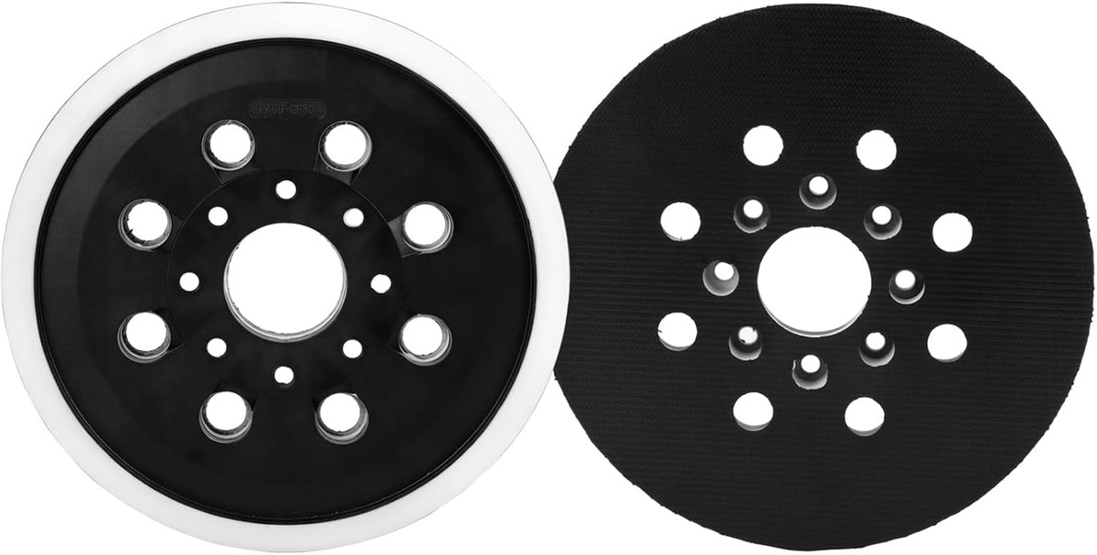 2 stuks schuurschijven, steunplaat, 125 mm, 8 gaten met haak en oog, kunststof basis en rubberen lip, compatibel met - ShopVlot