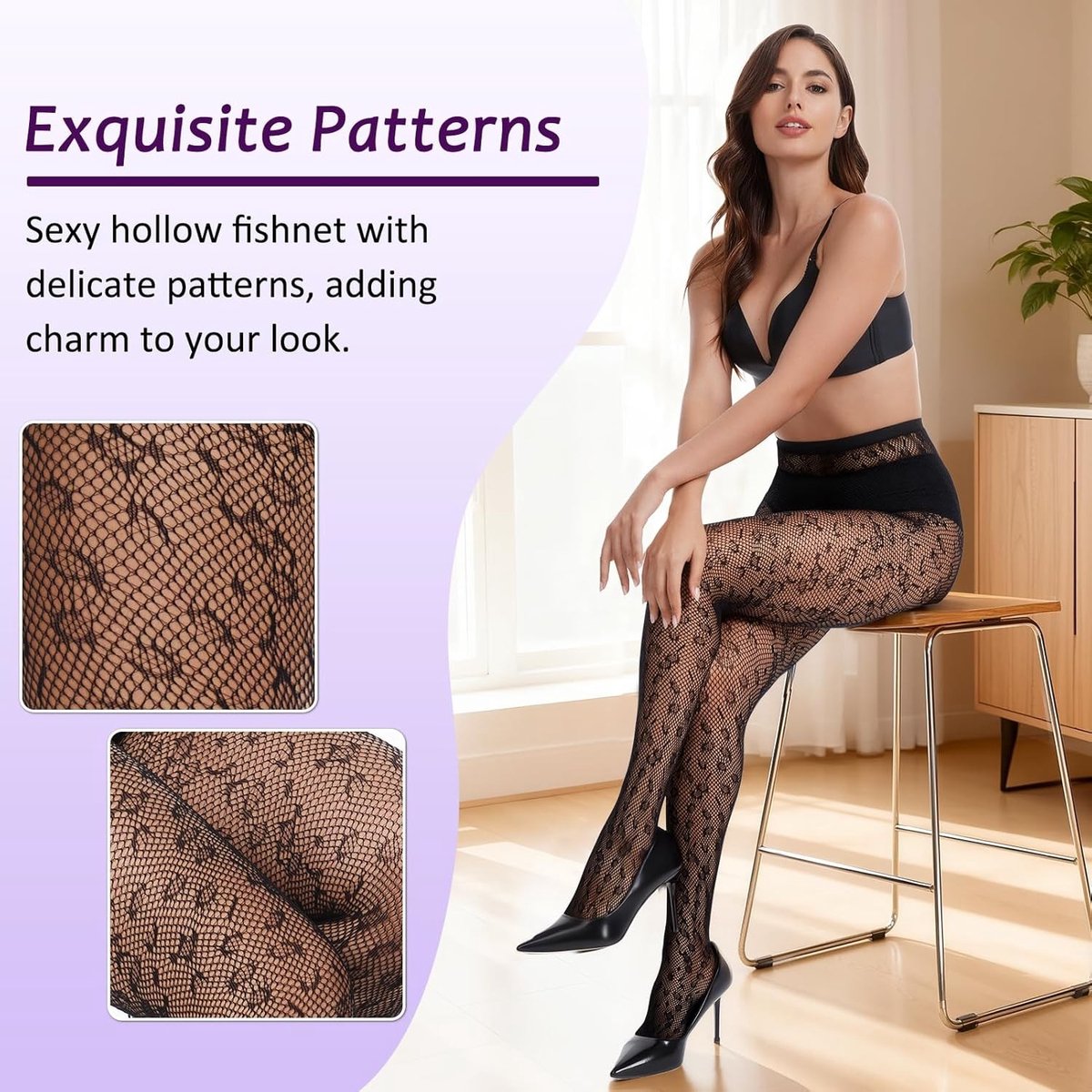 1 Paar Dames Visnet Kousen met Patroon - Sexy Elastische Hoge Sokken voor Feest, Cosplay en Halloween (Sterren en Maan) (Luipaardprint)