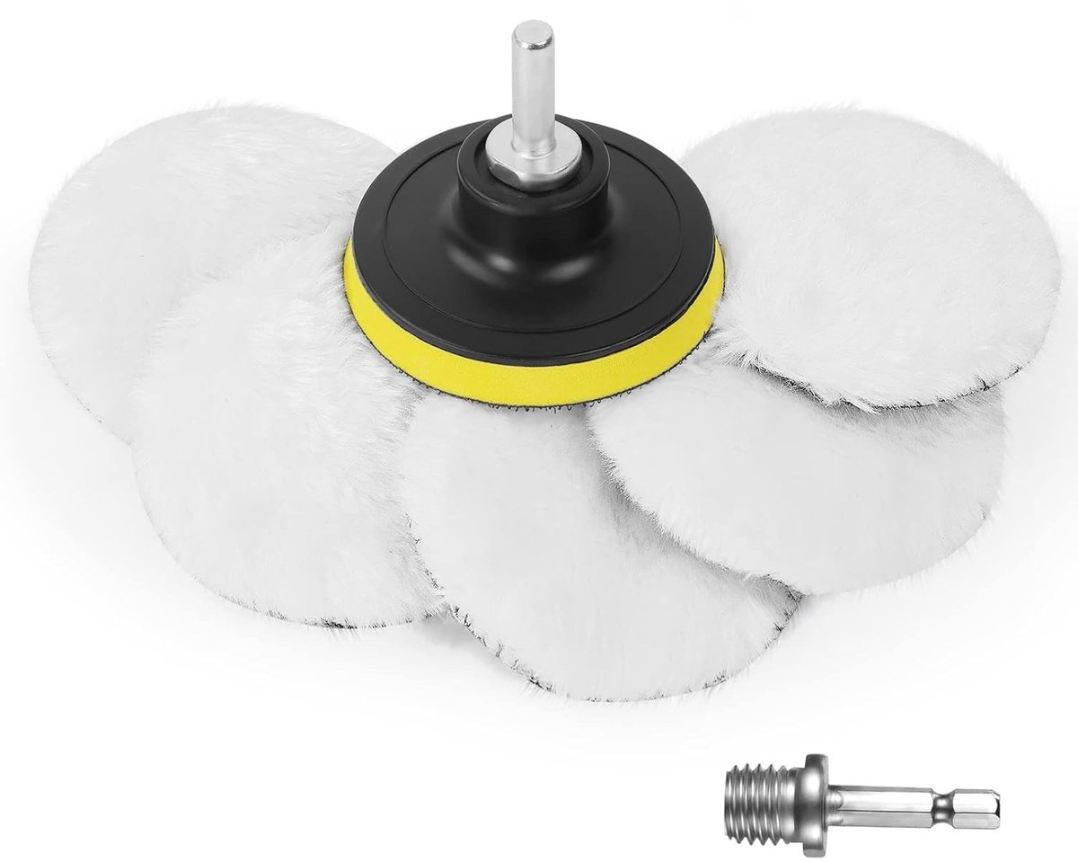 Wollen Polijstpads Set van 5 Stuks, 80 mm Polijstschijven met Boorconnectoren en Zuignappen voor Auto Polijstmachine en M10 Adapter