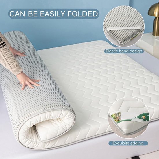 Japanse Futon Matras - Opvouwbaar Slaapmat - Ruimtebesparend Slapen - Ademende Mesh Basis - 85x195cm - Wit — afbeelding 2