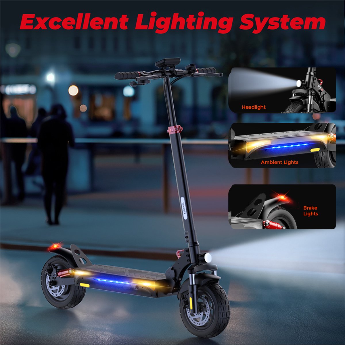 iScooter iX3 Elektrische scooter - 10‑inch tubeless off‑road banden - 40km actieradius - 48V 10Ah lithium‑ion accu - Mechanische schijfremmen voor en achter + elektronische rem - Maximumsnelheid 25 km/u - zwart – foto 6