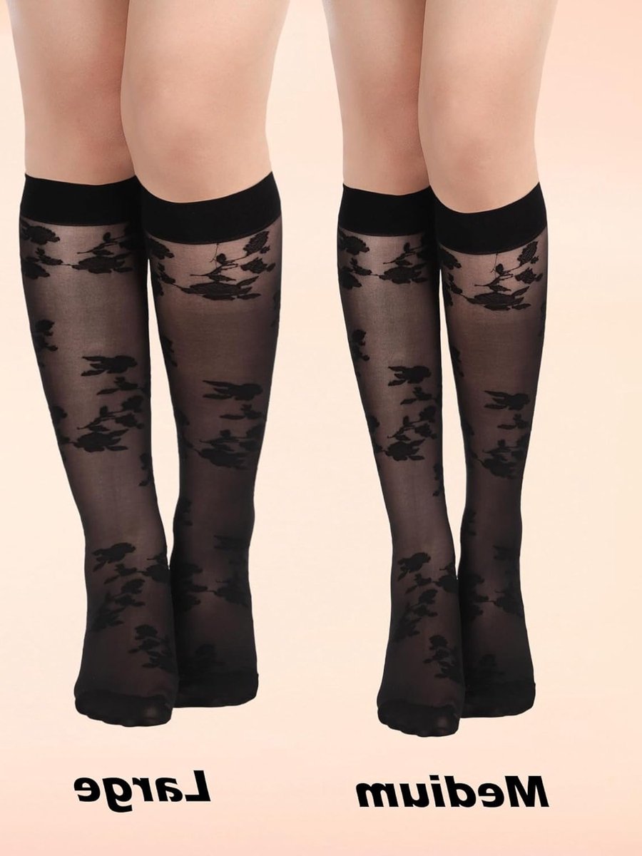 Vissennet Kousen voor Dames - 4 Paar Knielange Kousen, Zwart, Modieuze Hollow Calf Sokken