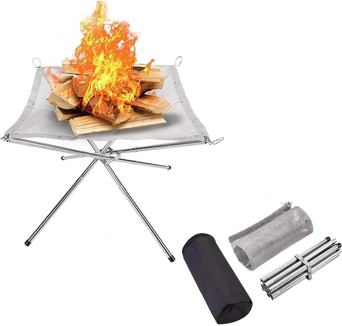 Draagbare Vuurkorf - Camping Haard Rek - Buiten Koken - Roestvrij Staal - 5 kg Draagvermogen - Zilver