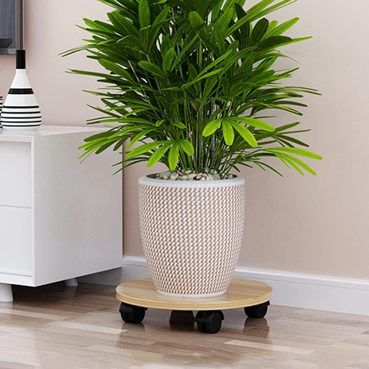 Plantenpallet met wielen - Bloempot trolley - Planten verplaatsen - Heavy duty constructie - 40 cm diameter - Lichtbruin