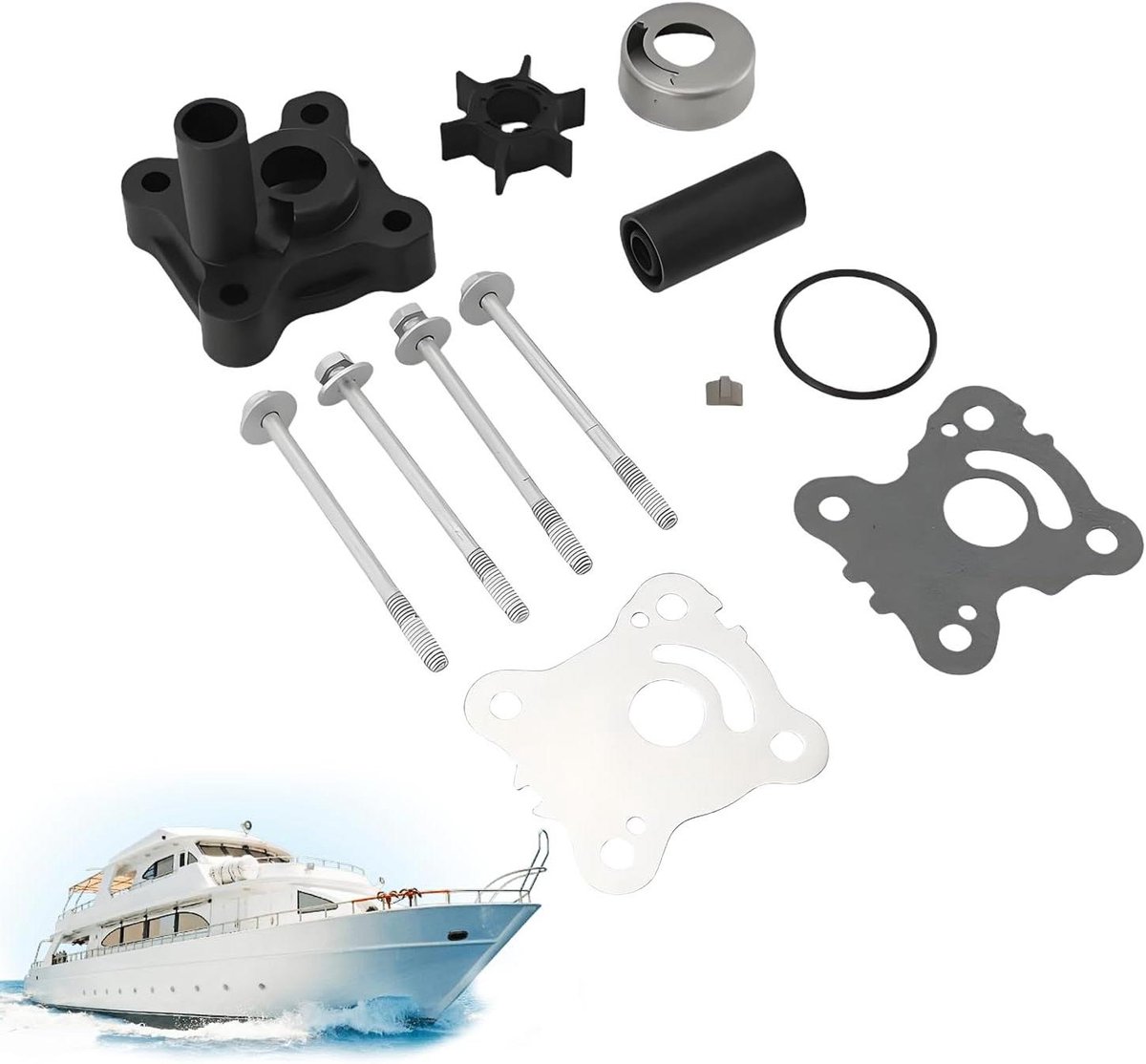 Reparatieset Waterpomp - Onderhoudskit Bootmotor - Onderhoud Buitenactiviteiten - Robuuste Metaalconstructie - 12x12x7 cm - Zilverkleurig