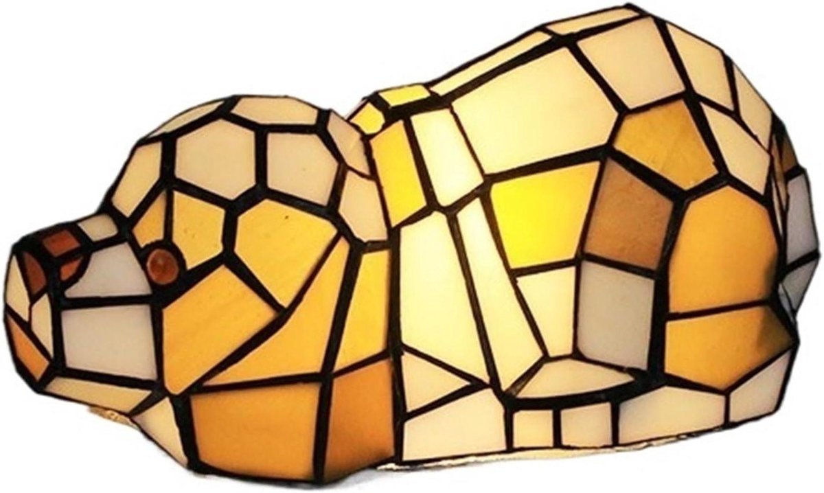 Dieren Tafellamp - Glas-in-lood Lamp - Sfeerverlichting Kamer - Handgemaakt Design - 10 x 10 x 10 cm - Hond