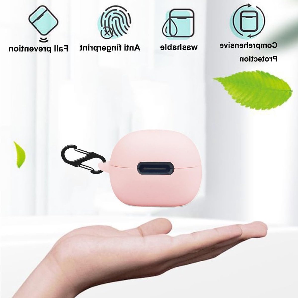Shockproof Silicone Hoes voor Soundcore Liberty 4 NC, Beschermende Case met Sleutelhanger en Huidvriendelijk Ontwerp (Roze)