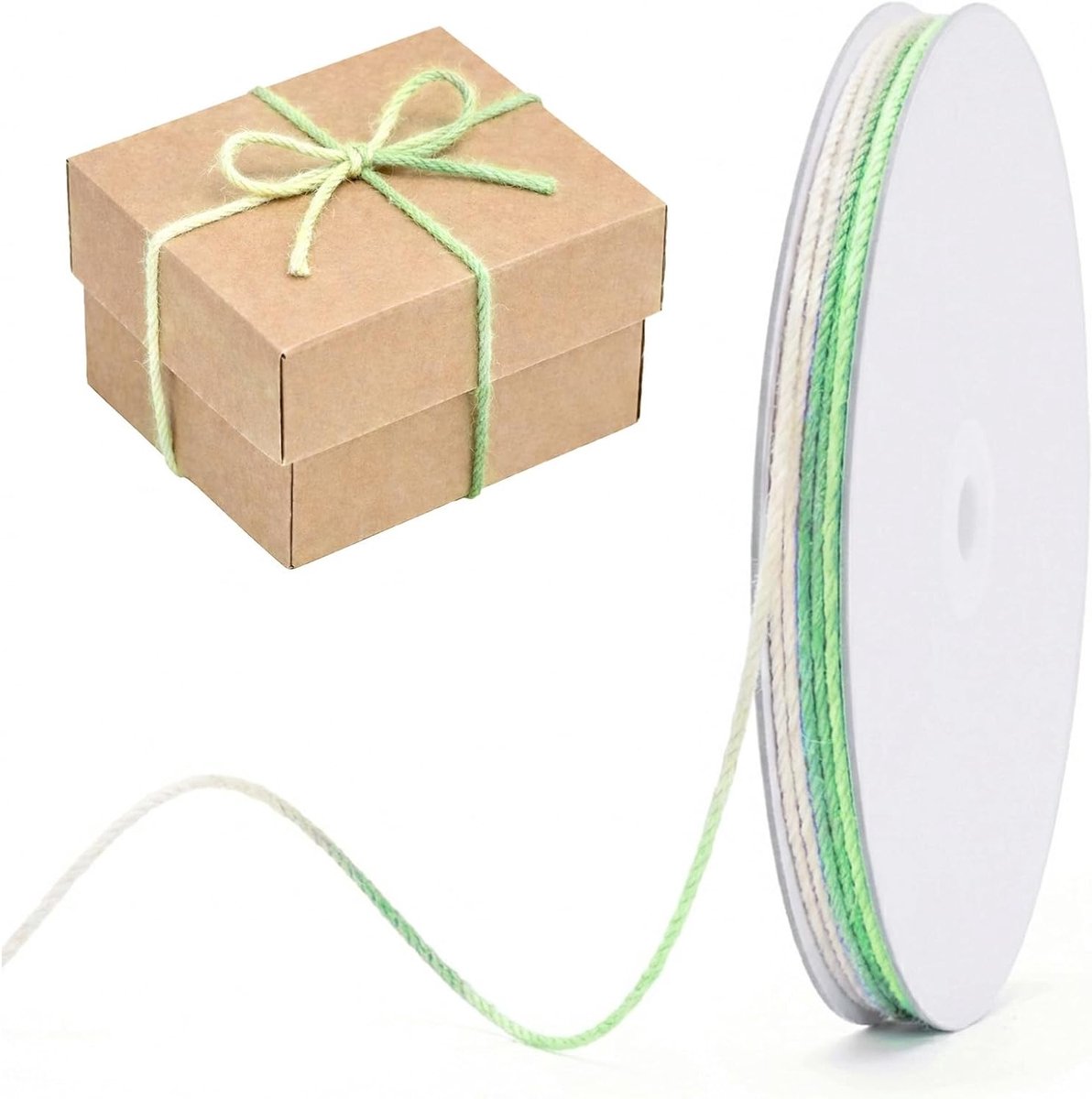 Jute Craft Cord 2 mm in Sage Cream Ombre, 100 m Decoratieve Touw voor DIY, Verpakkingen en Creatieve Projecten, Perfect voor Wanddecoratie en Flessen Vazen
