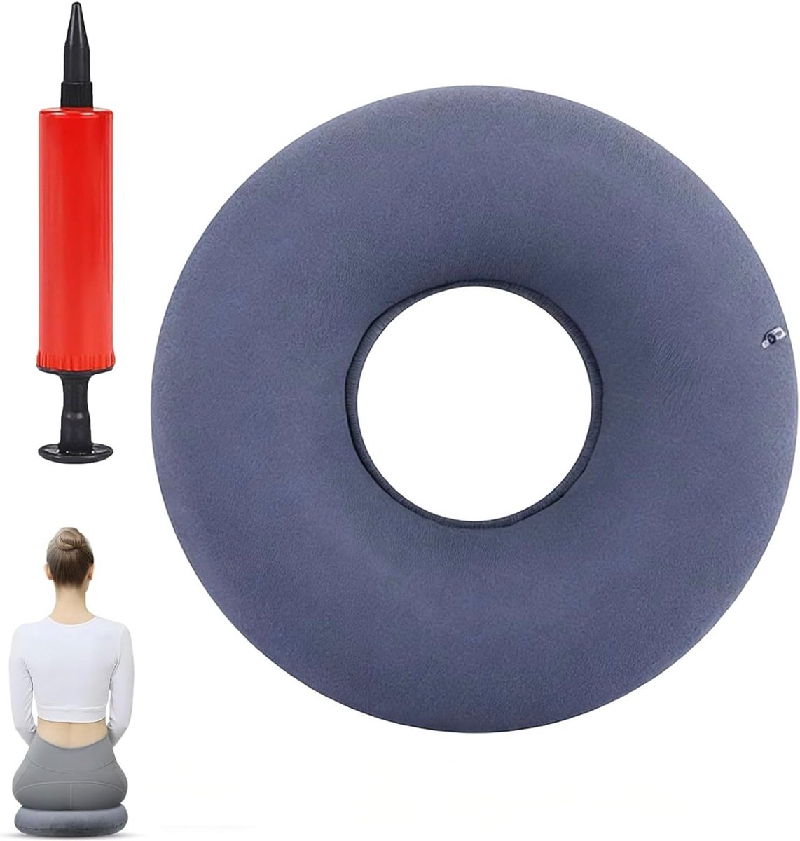 Zitkussen voor Hemorroïden en Coccyx Pijnverlichting, Opblaasbaar Zitkussen voor Postnatale Herstel en Comfort tijdens Zitten (Grijs)