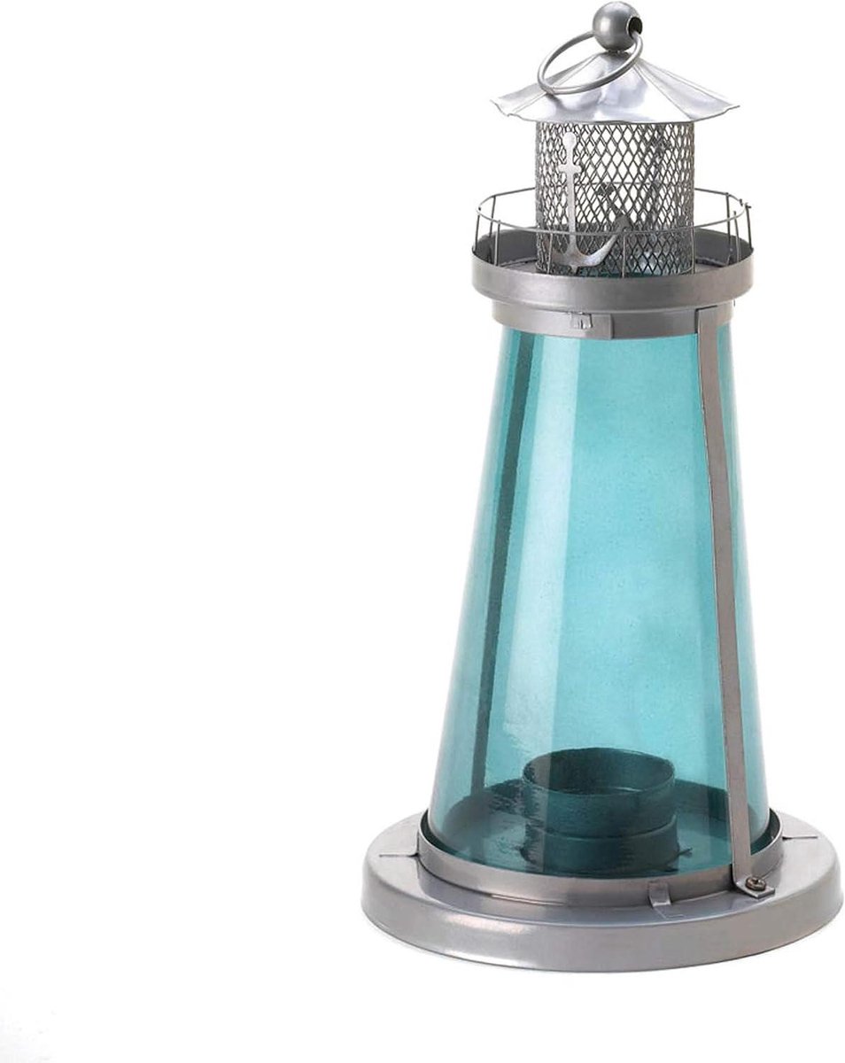 Glazen Vuurtoren Lantaarn - Decoratieve Lamp - Sfeer Creëren - Maritiem Design - 127 x 127 x 241 cm - Blauw
