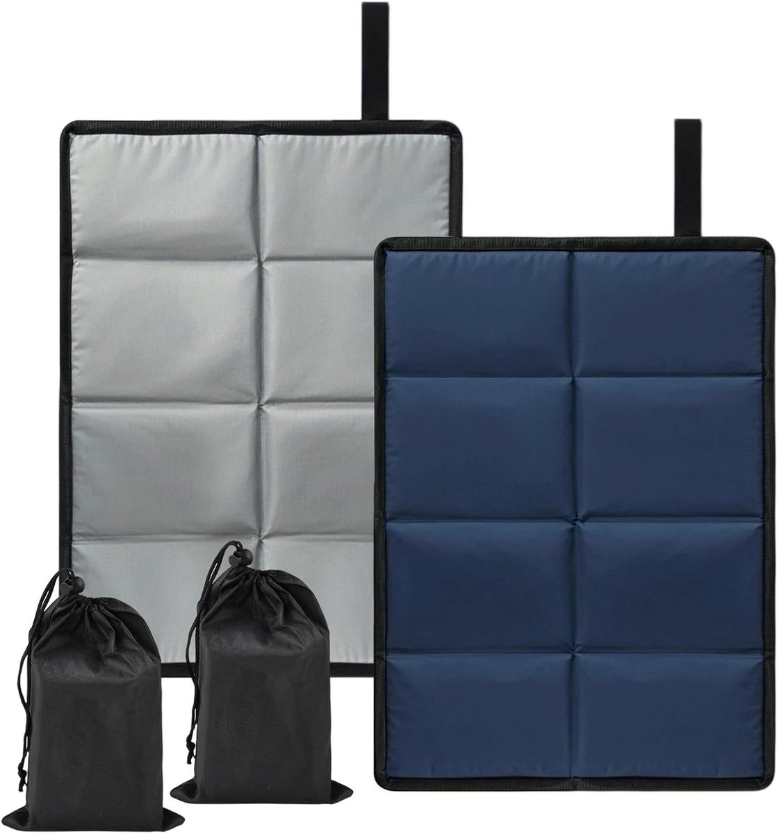 Set van 2 Vouwbare Zitkussens voor Buiten in Grijs en Blauw - Waterdicht en Thermisch, Geschikt voor Kamperen, Picknicken en Vissen met Opbergzak